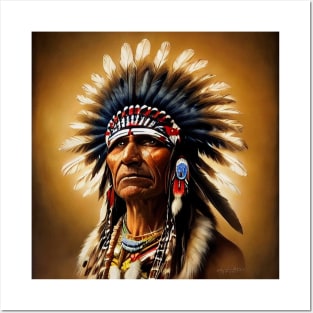 indian chief portrait Posters and Art